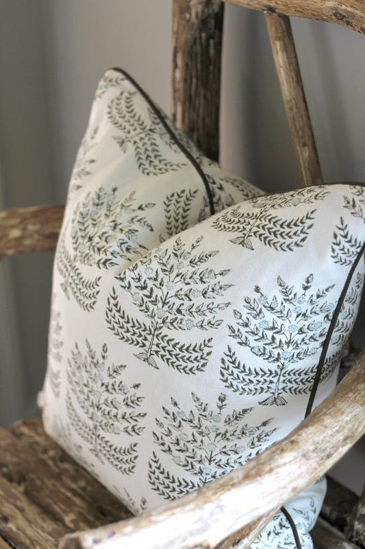 Hannah in Blue Pillow Covers | Brown Trim