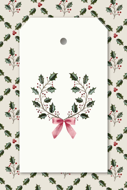 Pretty Pink Bow Wreath Tags - Set of 10