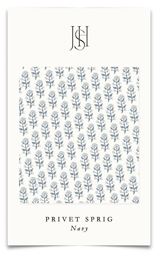 Privet Sprig Fabric by the Yard, Navy
