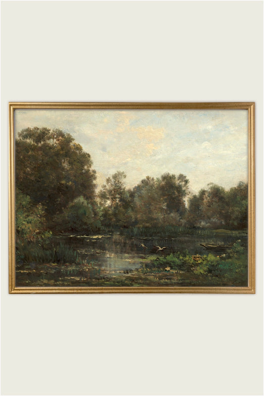 French Landscape "River Landscape with Storks"