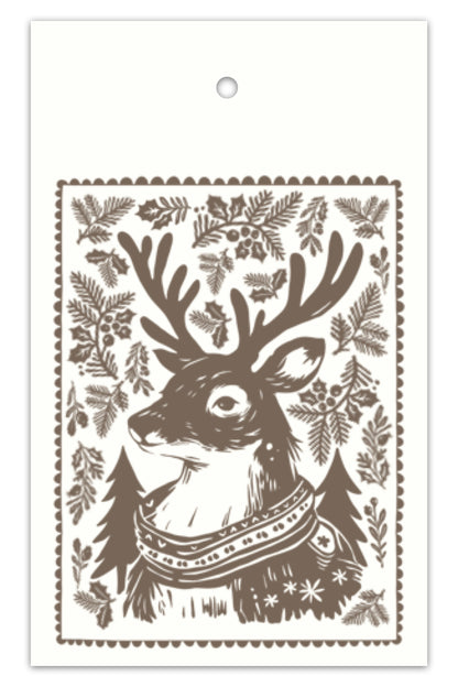 Block Print Deer Tags
