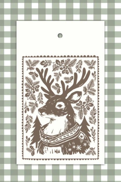 Block Print Deer Tags