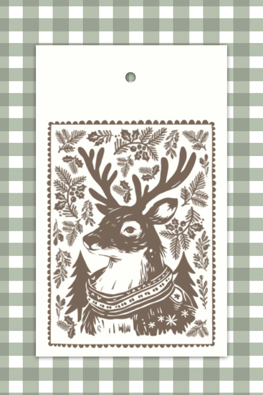 Block Print Deer Tags