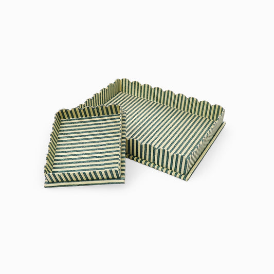 Block Print Scalloped Tray | Set of 2