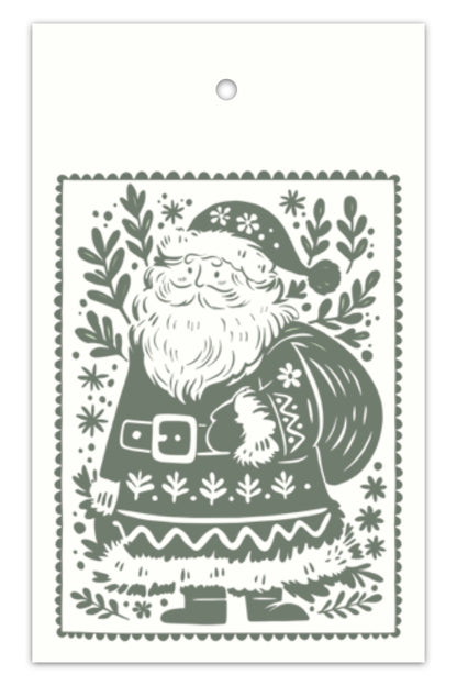Woodblock Print Santa Tags