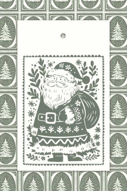 Woodblock Print Santa Tags
