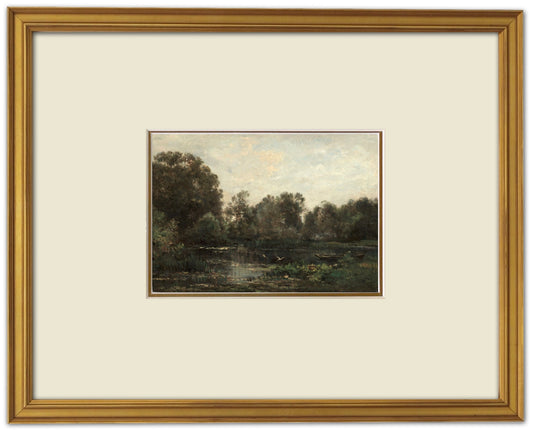 French Landscape "River Landscape with Storks"