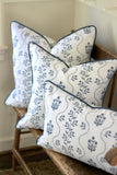 Elizabeth Pillow Covers in Wedgewood with Linen Piping | 3 Sizes