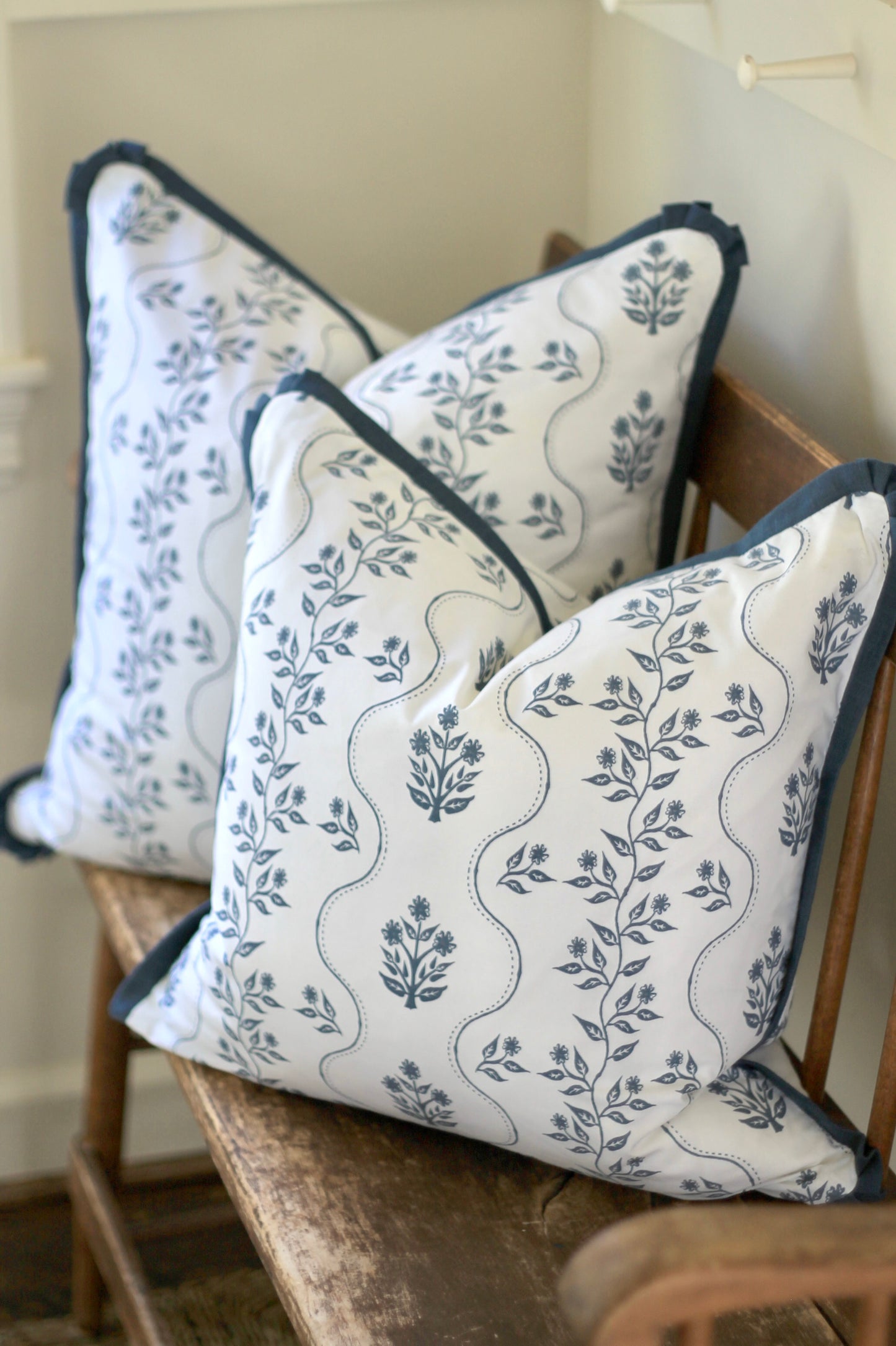 Elizabeth Pillow Covers in Wedgewood with Linen Flange | 3 sizes
