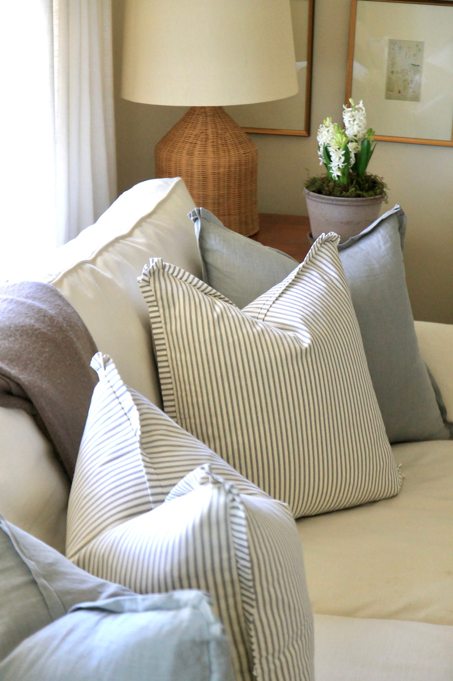 English Blue Linen Pillow Covers